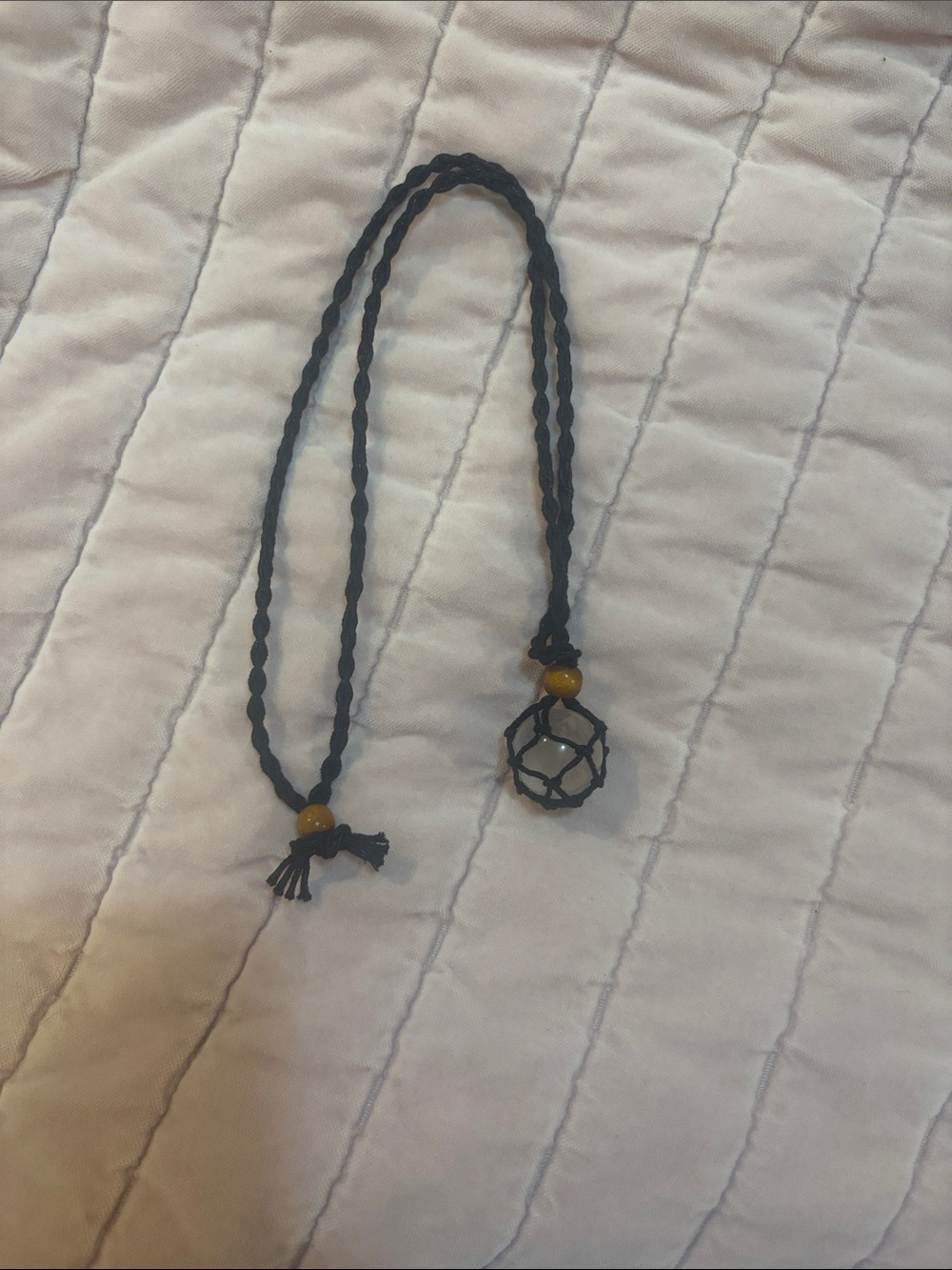 Handmade Black Woven Necklace with Amber Beads